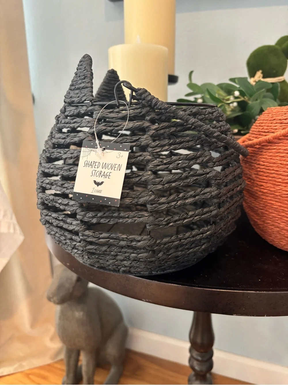 Pair Halloween Top Handle Woven Baskets Pumpkin Jack-o’-Lantern Black Cat New